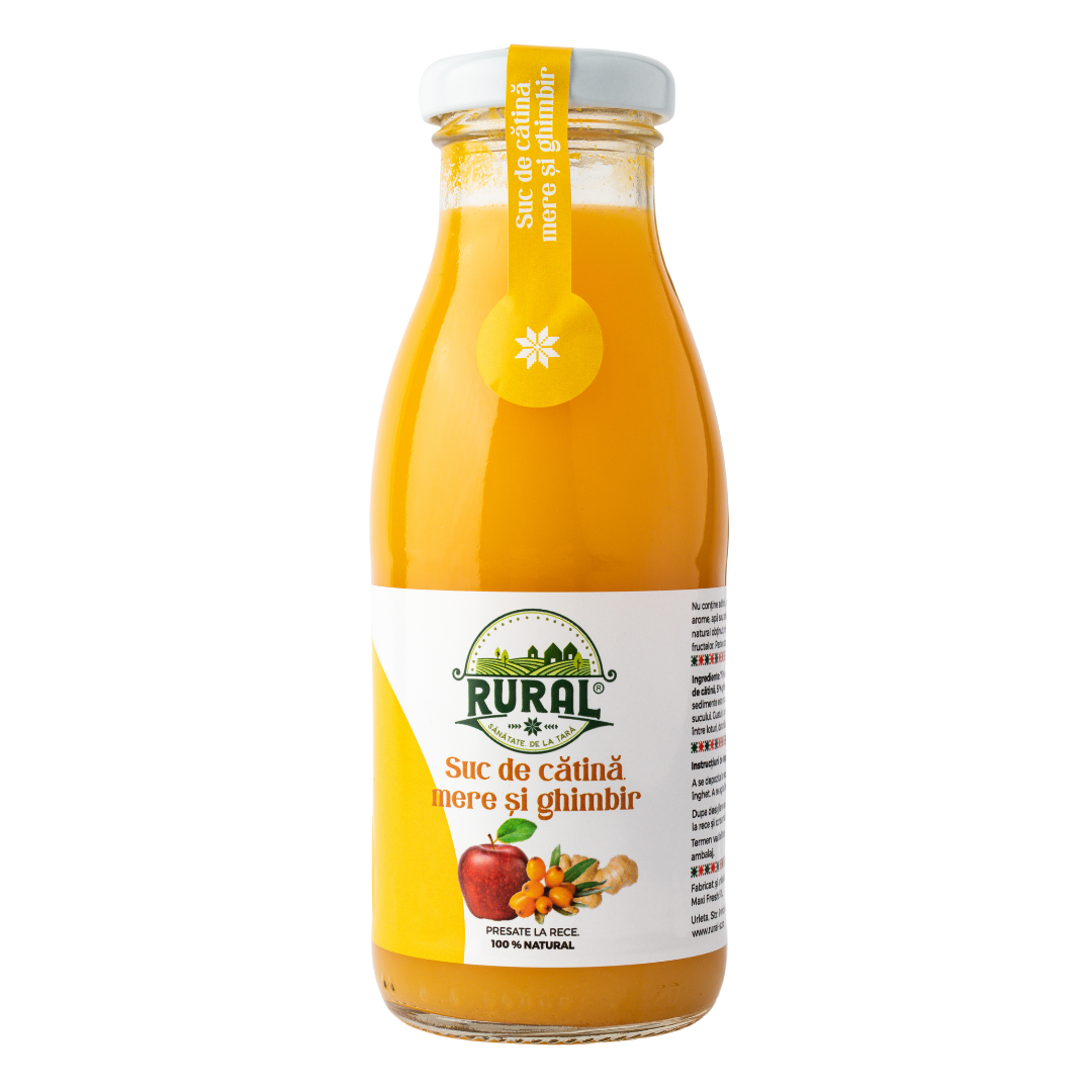 Suc de Cătină, Mere și Ghimbir, 100% Natural, Fără Zahăr Adăugat, Vegan, Fără Lactoză și Gluten 250ml